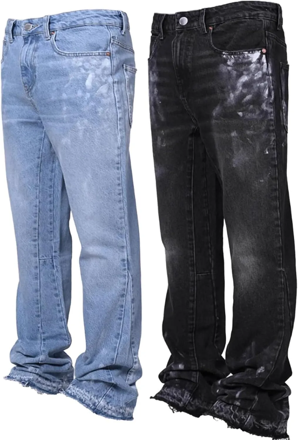 Men's Relaxed Fit Straight Leg Jeans Mid Rise Stacked Bootcut Denim Pants Retro Hip Hop Streetwear Trousers