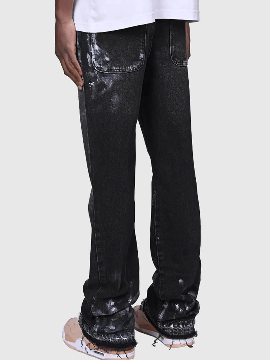 Men's Relaxed Fit Straight Leg Jeans Mid Rise Stacked Bootcut Denim Pants Retro Hip Hop Streetwear Trousers