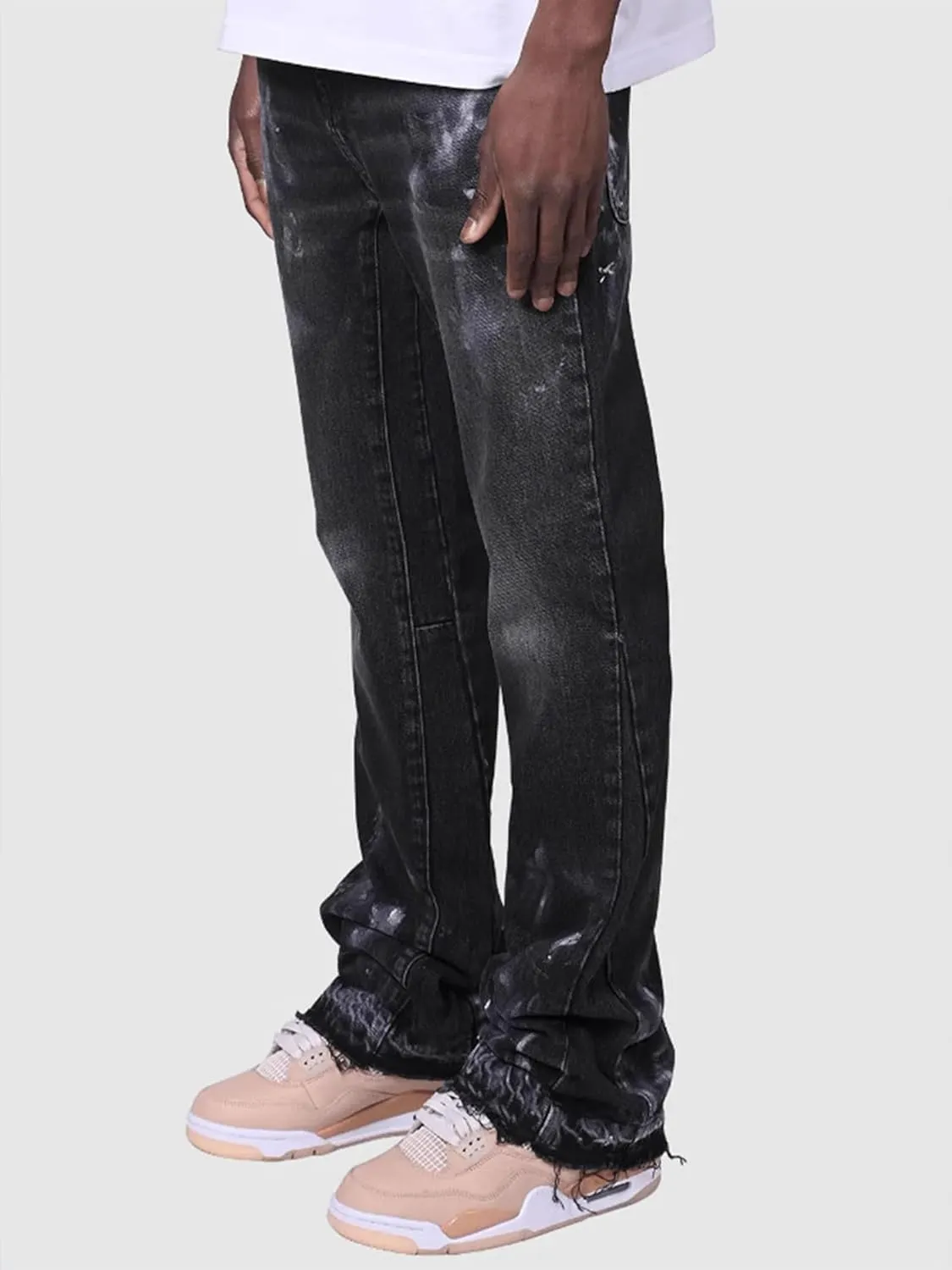 Men's Relaxed Fit Straight Leg Jeans Mid Rise Stacked Bootcut Denim Pants Retro Hip Hop Streetwear Trousers