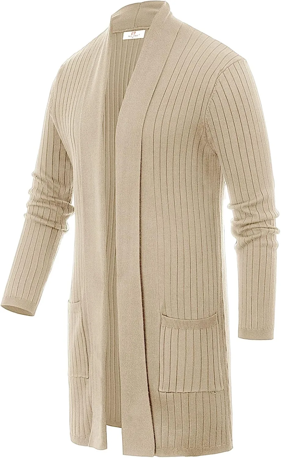 Men's Shawl Collar Open Front Long Cardigan Ribbed Knit Sweater with Pockets