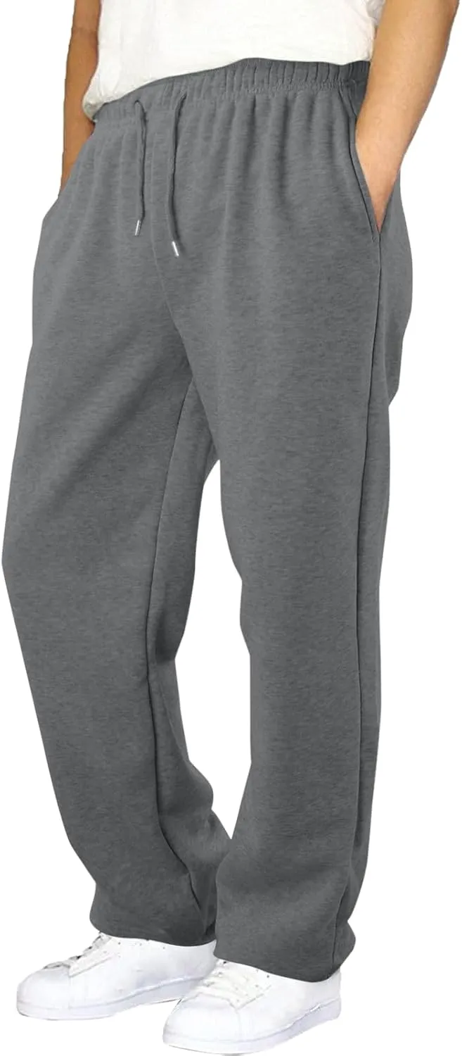 Mens Straight Leg Sweatpants Baggy Elastic Waist Athletic Pants Cozy Casual Fleece Pants Open Bottom Sweat Pants 2025