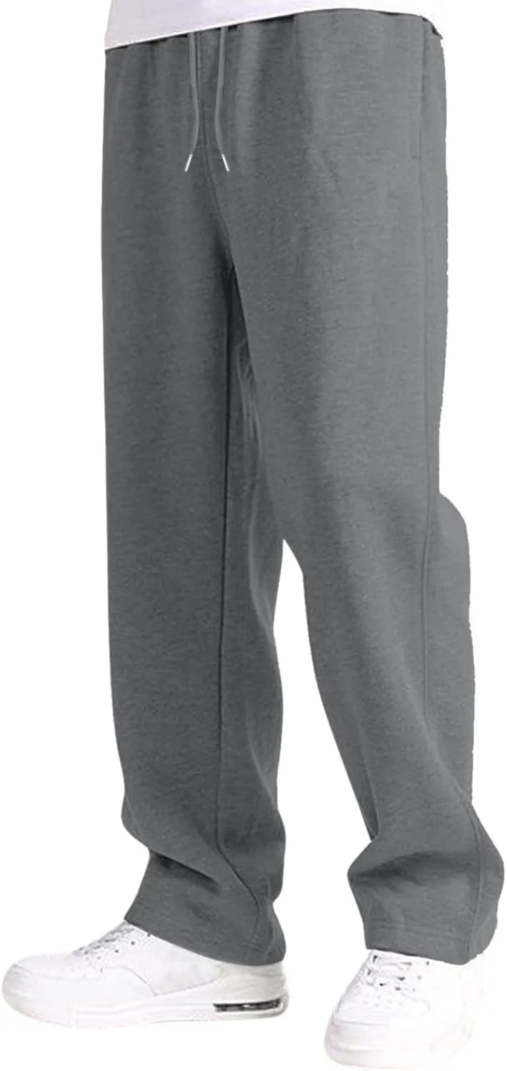 Mens Straight Leg Sweatpants Baggy Elastic Waist Athletic Pants Cozy Casual Fleece Pants Open Bottom Sweat Pants 2025