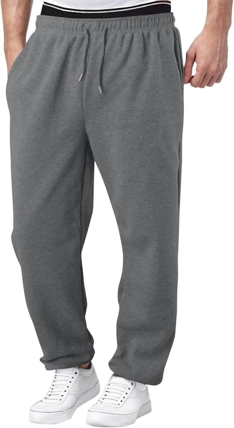 Mens Straight Leg Sweatpants Baggy Elastic Waist Athletic Pants Cozy Casual Fleece Pants Open Bottom Sweat Pants 2025