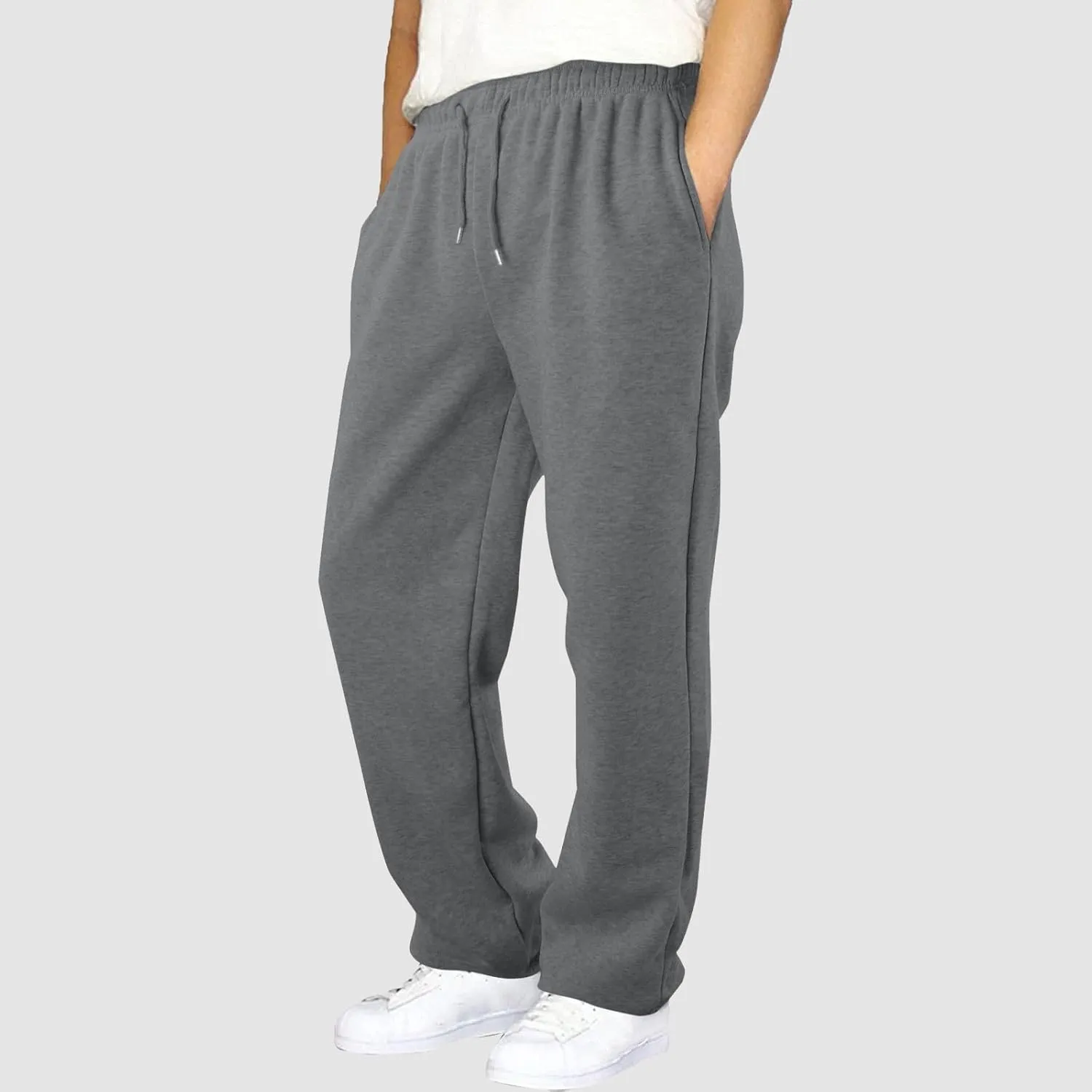 Mens Straight Leg Sweatpants Baggy Elastic Waist Athletic Pants Cozy Casual Fleece Pants Open Bottom Sweat Pants 2025