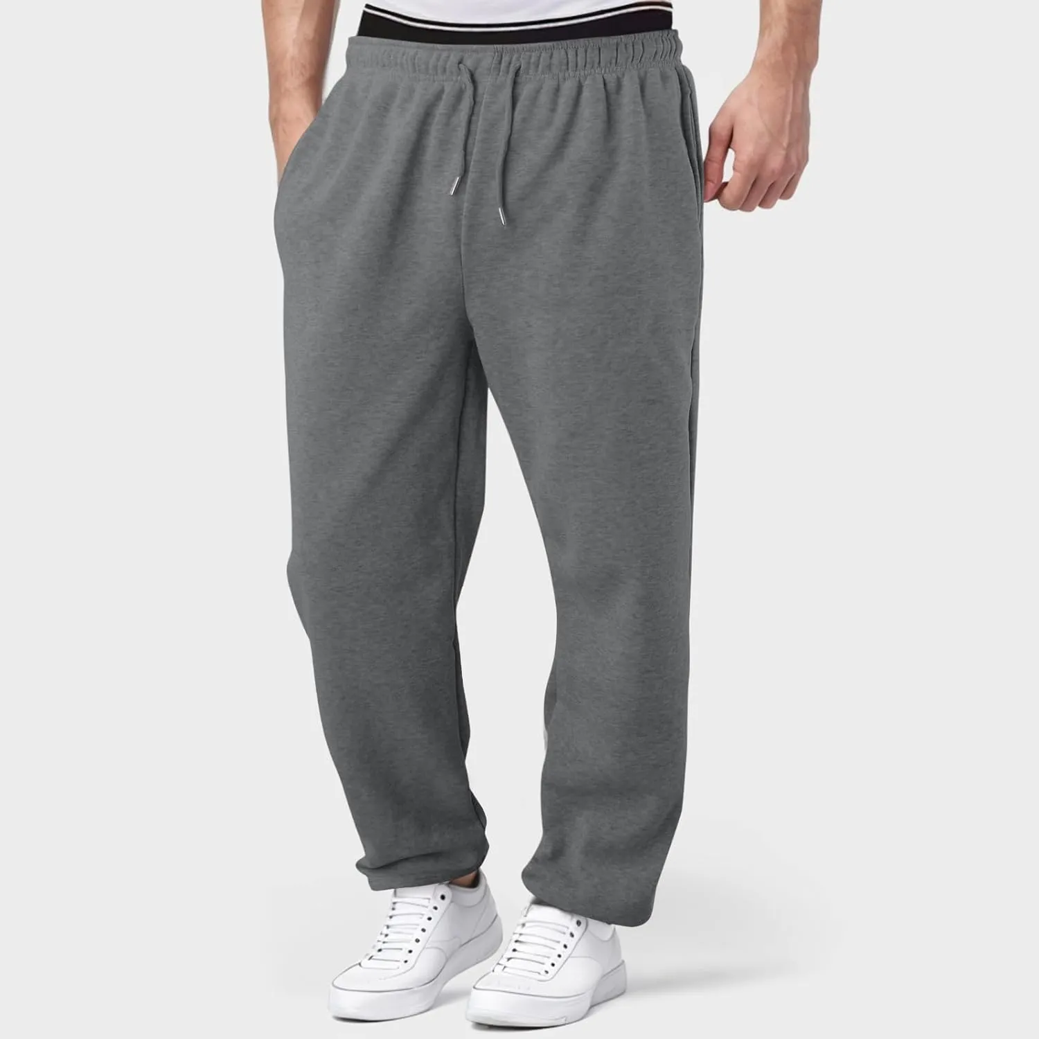 Mens Straight Leg Sweatpants Baggy Elastic Waist Athletic Pants Cozy Casual Fleece Pants Open Bottom Sweat Pants 2025