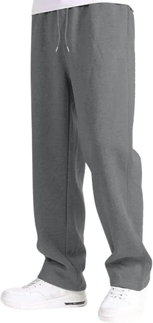 Mens Straight Leg Sweatpants Baggy Elastic Waist Athletic Pants Cozy Casual Fleece Pants Open Bottom Sweat Pants 2025