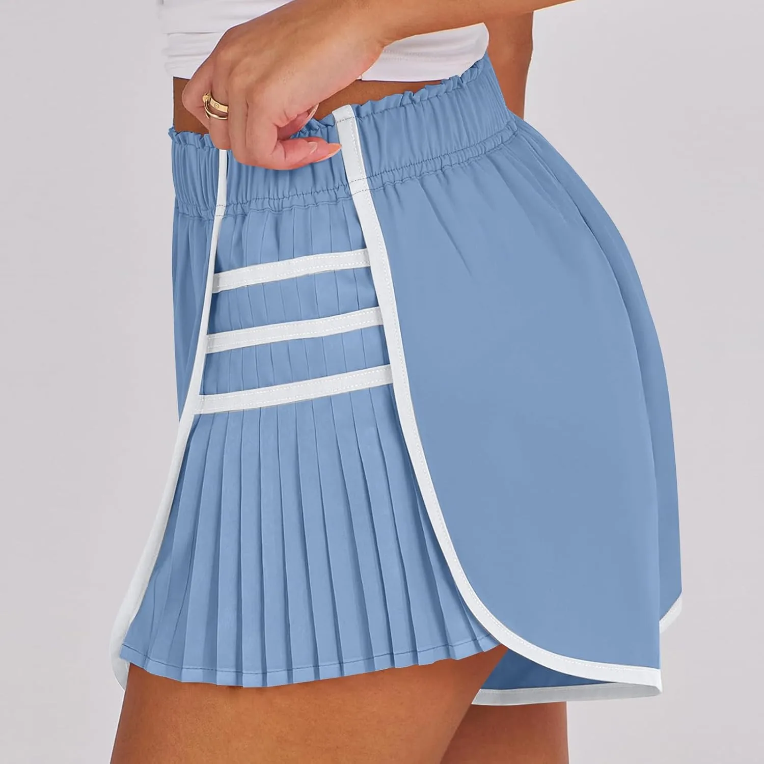 midelxp Women's Athletic Shorts High Waisted Contrast Color Quick Dry Running Shorts Comfy Loose Flowy Pleated Tennis Shorts