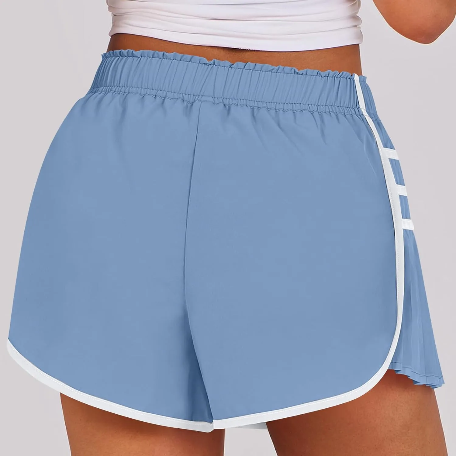 midelxp Women's Athletic Shorts High Waisted Contrast Color Quick Dry Running Shorts Comfy Loose Flowy Pleated Tennis Shorts