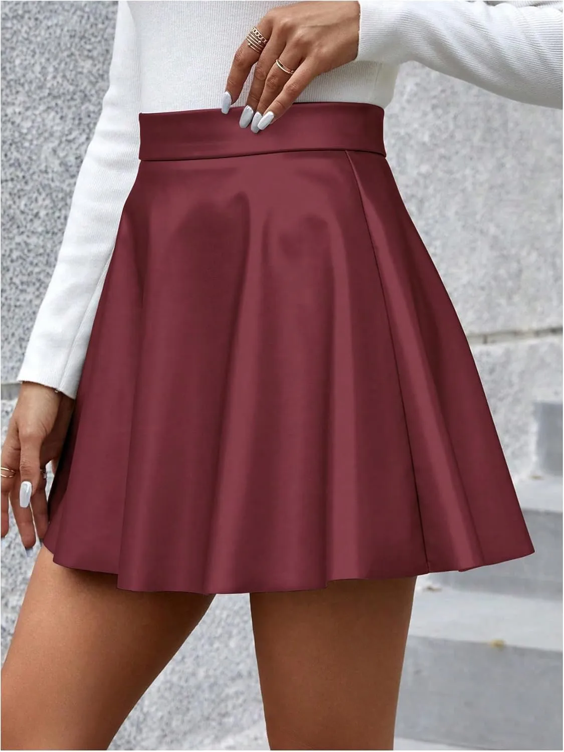 Milumia Women's High Waisted Pu Leather Skirt Flared A Line Mini Short Skirts
