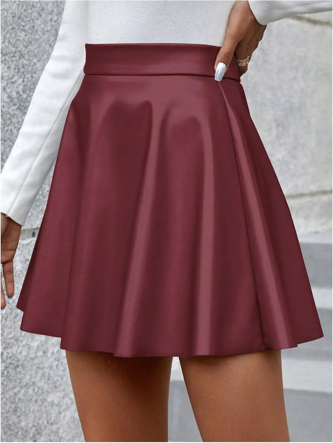 Milumia Women's High Waisted Pu Leather Skirt Flared A Line Mini Short Skirts