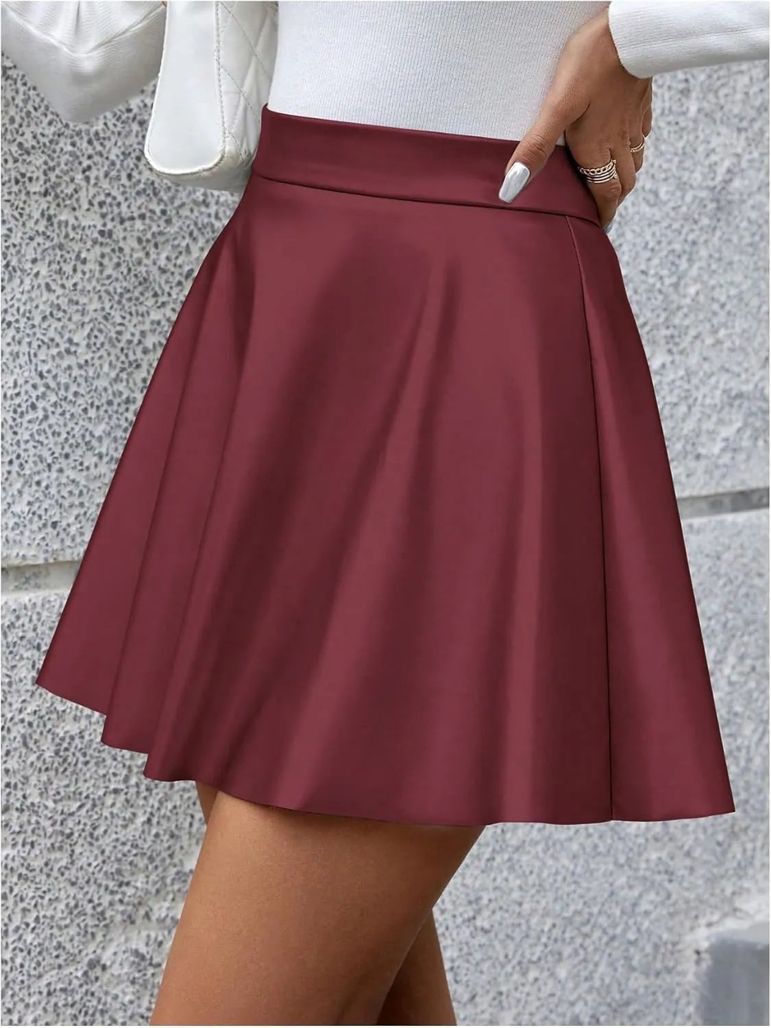 Milumia Women's High Waisted Pu Leather Skirt Flared A Line Mini Short Skirts