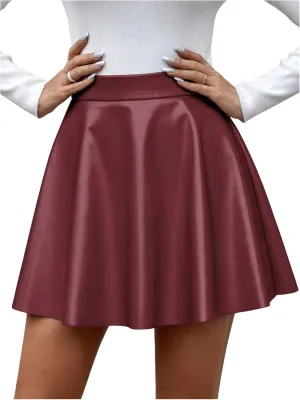 Milumia Women's High Waisted Pu Leather Skirt Flared A Line Mini Short Skirts