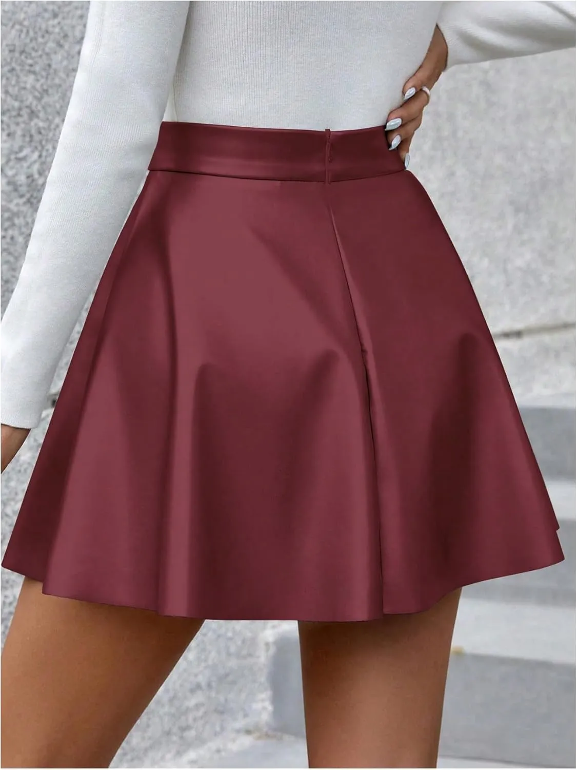 Milumia Women's High Waisted Pu Leather Skirt Flared A Line Mini Short Skirts