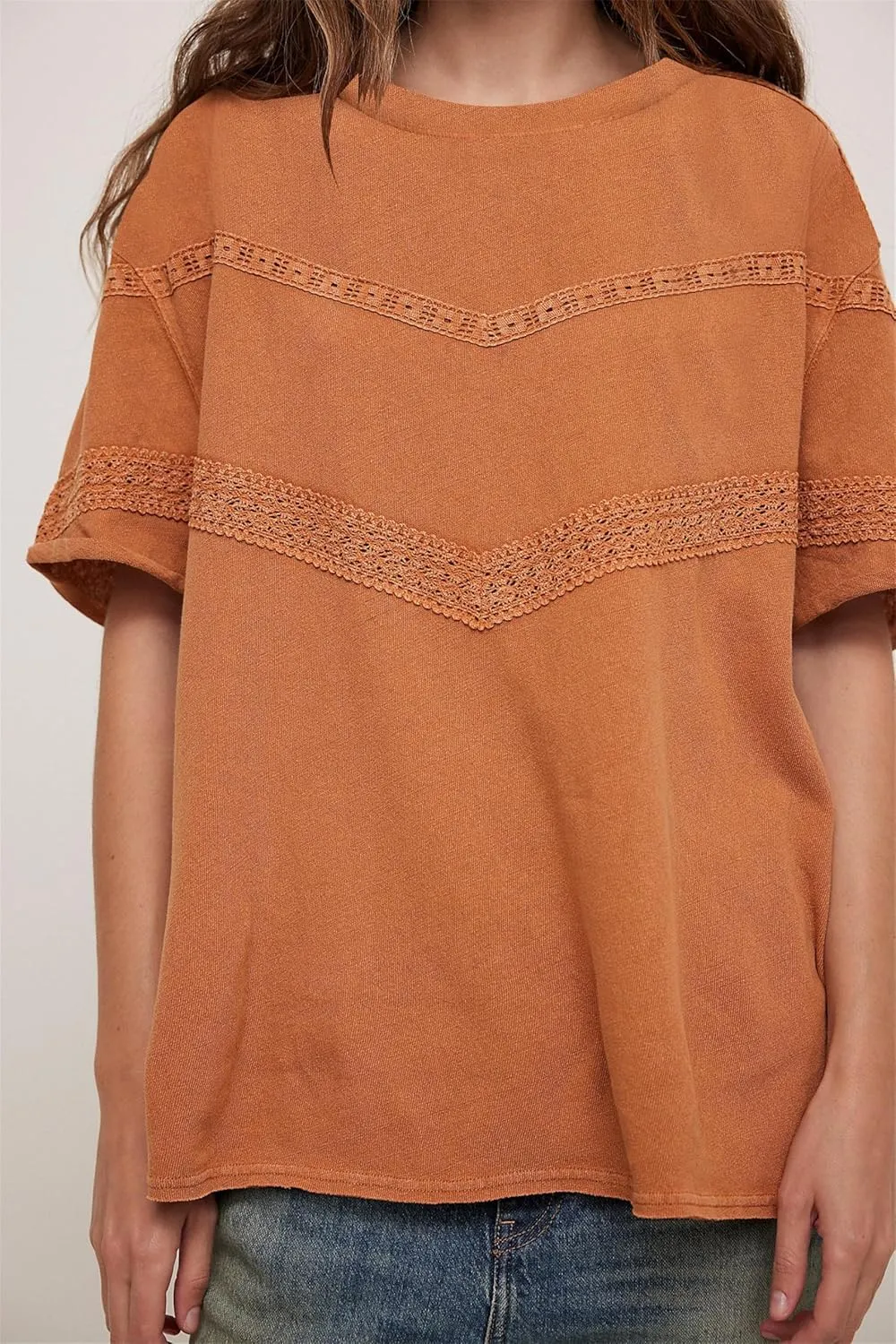 MISSACTIVER Women Oversized Tee Shirt Lace Patchwork Short Sleeve T-Shirt Loose Crew Neck Cotton Summer Tops Streetwear
