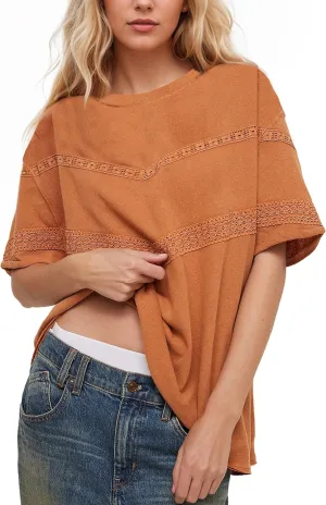 MISSACTIVER Women Oversized Tee Shirt Lace Patchwork Short Sleeve T-Shirt Loose Crew Neck Cotton Summer Tops Streetwear