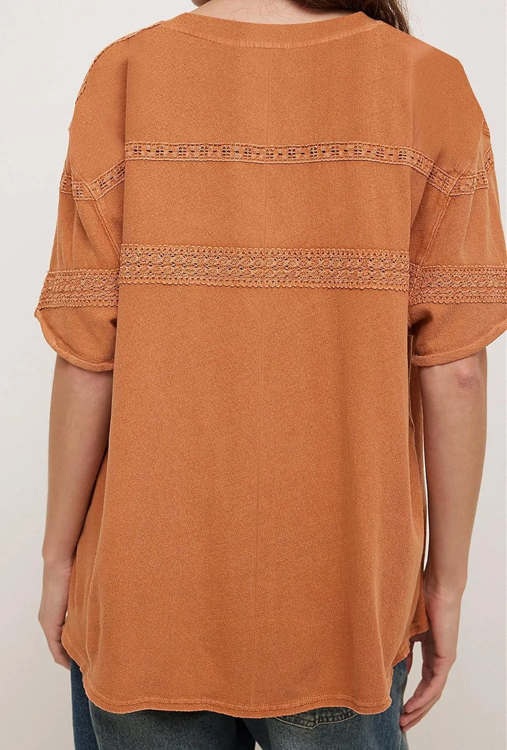 MISSACTIVER Women Oversized Tee Shirt Lace Patchwork Short Sleeve T-Shirt Loose Crew Neck Cotton Summer Tops Streetwear