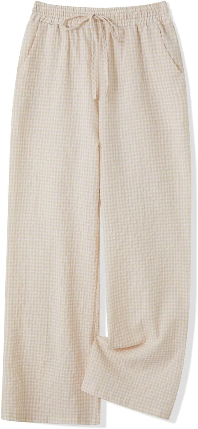 Muineobuka Women Y2k Striped Pajama Pants Wide Leg Stripes Plaid Lounge Pants High Waist Striped Pj Pants Trousers