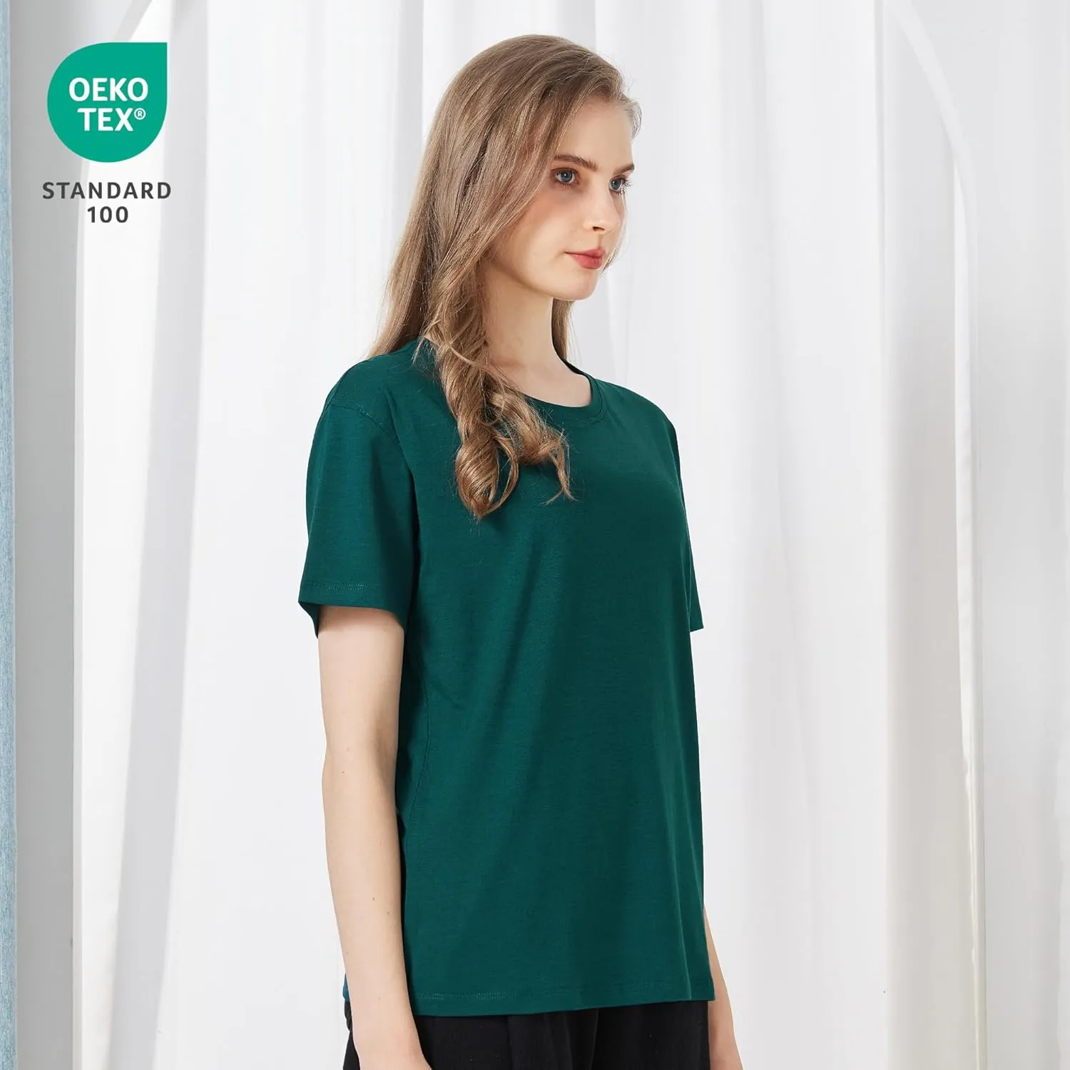 netdraw Women's Ultra Soft Bamboo Viscose T-Shirt Loose Fit Crew Neck Casual Lounge Comfy Cotton Sleep Pajama Tops