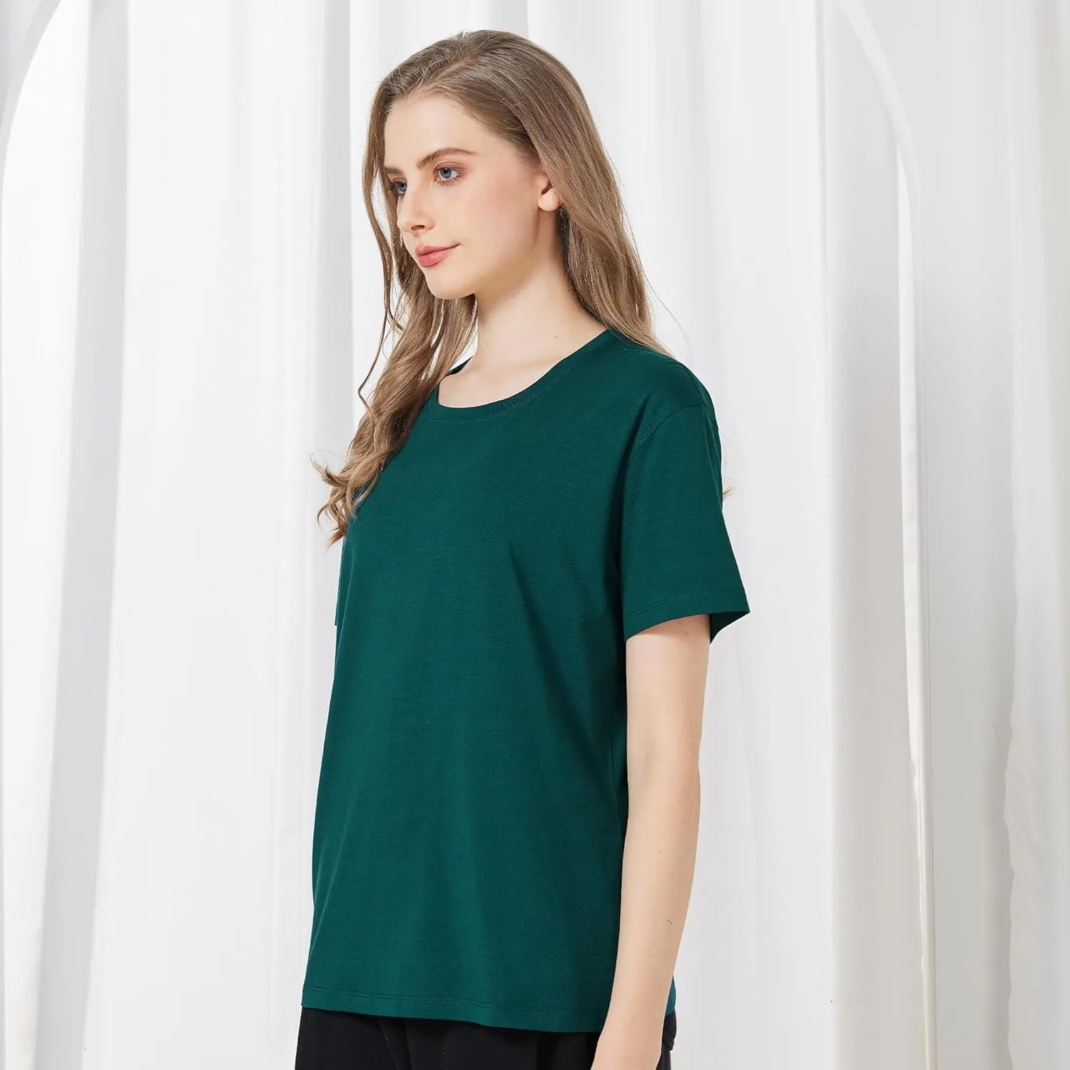 netdraw Women's Ultra Soft Bamboo Viscose T-Shirt Loose Fit Crew Neck Casual Lounge Comfy Cotton Sleep Pajama Tops