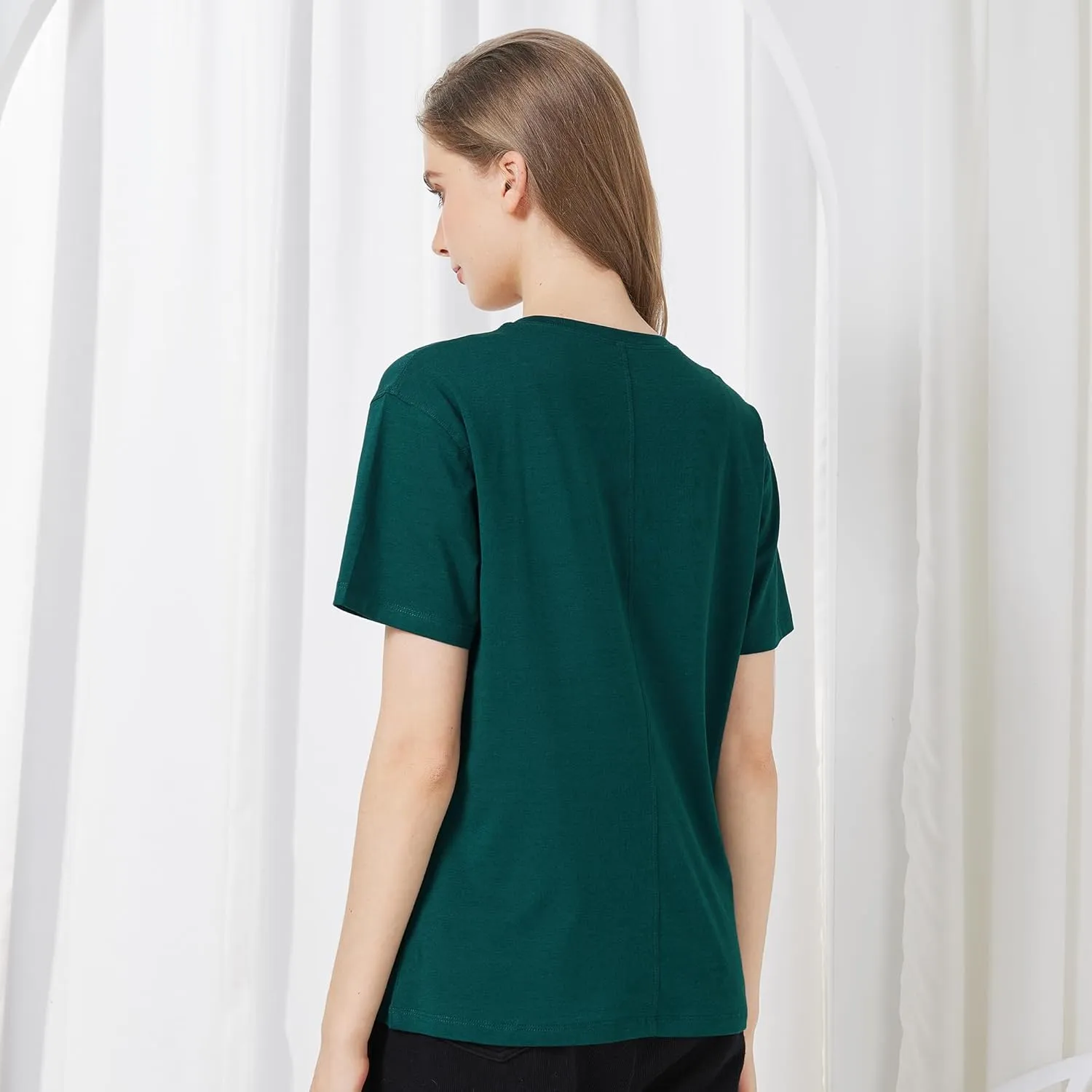 netdraw Women's Ultra Soft Bamboo Viscose T-Shirt Loose Fit Crew Neck Casual Lounge Comfy Cotton Sleep Pajama Tops
