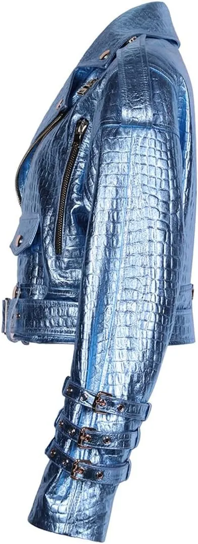 Niiyyjj Autumn Oversized Leather Jacket Women Shiny Croc Pattern Leather Moto Biker Jacket Ladies Coat