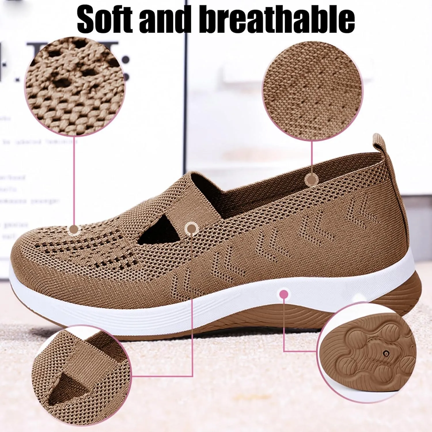 Orthopedic Walking Shoes for Women Slip on Diabetic Shoes Hands Free Slip-ins Shoe, Breathable Mesh Knitted Orthowalk Sneakers Neuropathy Plantar Fasciitis Comfort Wear Orthowear Shoe