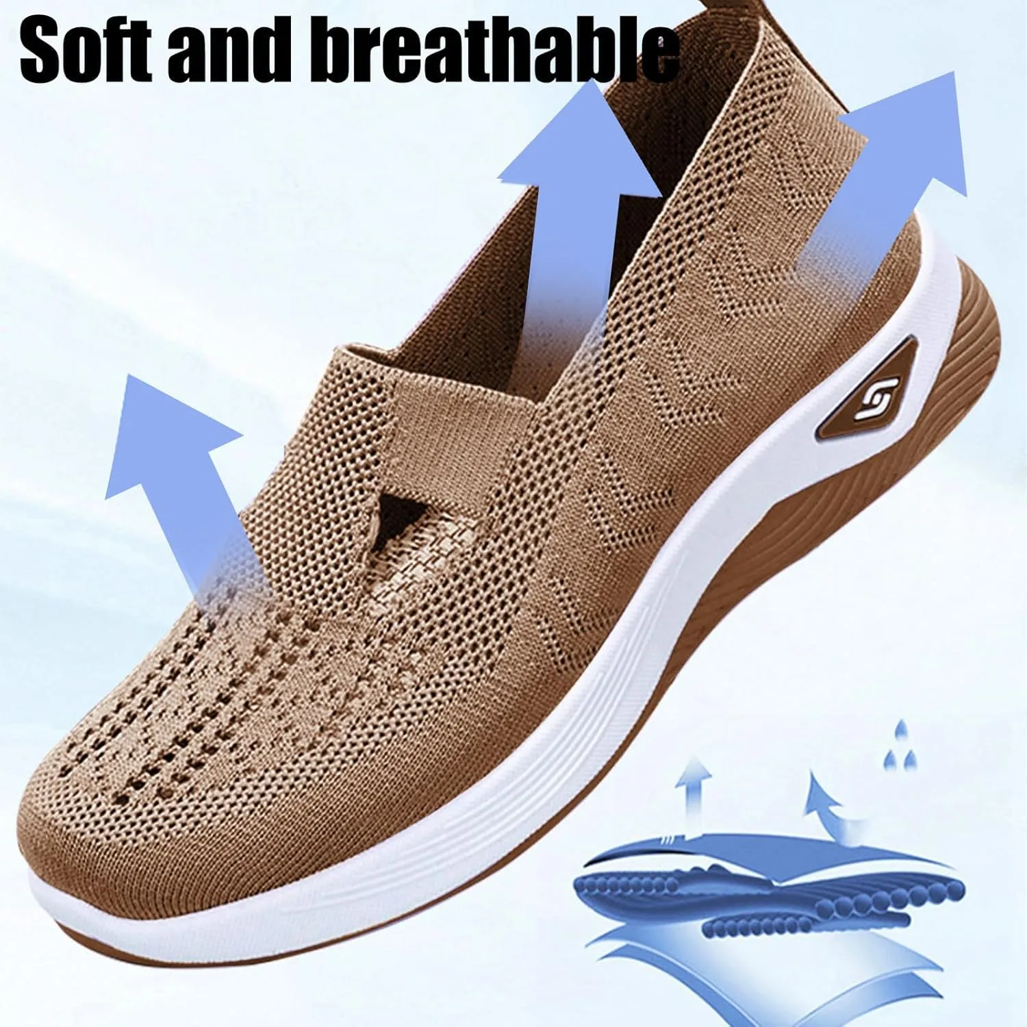 Orthopedic Walking Shoes for Women Slip on Diabetic Shoes Hands Free Slip-ins Shoe, Breathable Mesh Knitted Orthowalk Sneakers Neuropathy Plantar Fasciitis Comfort Wear Orthowear Shoe