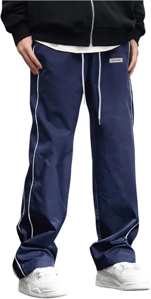 OYOANGLE Men's Letter Patched Drawstring Waisted Cargo Pants Seam Side Loose Fit Sports Joggers