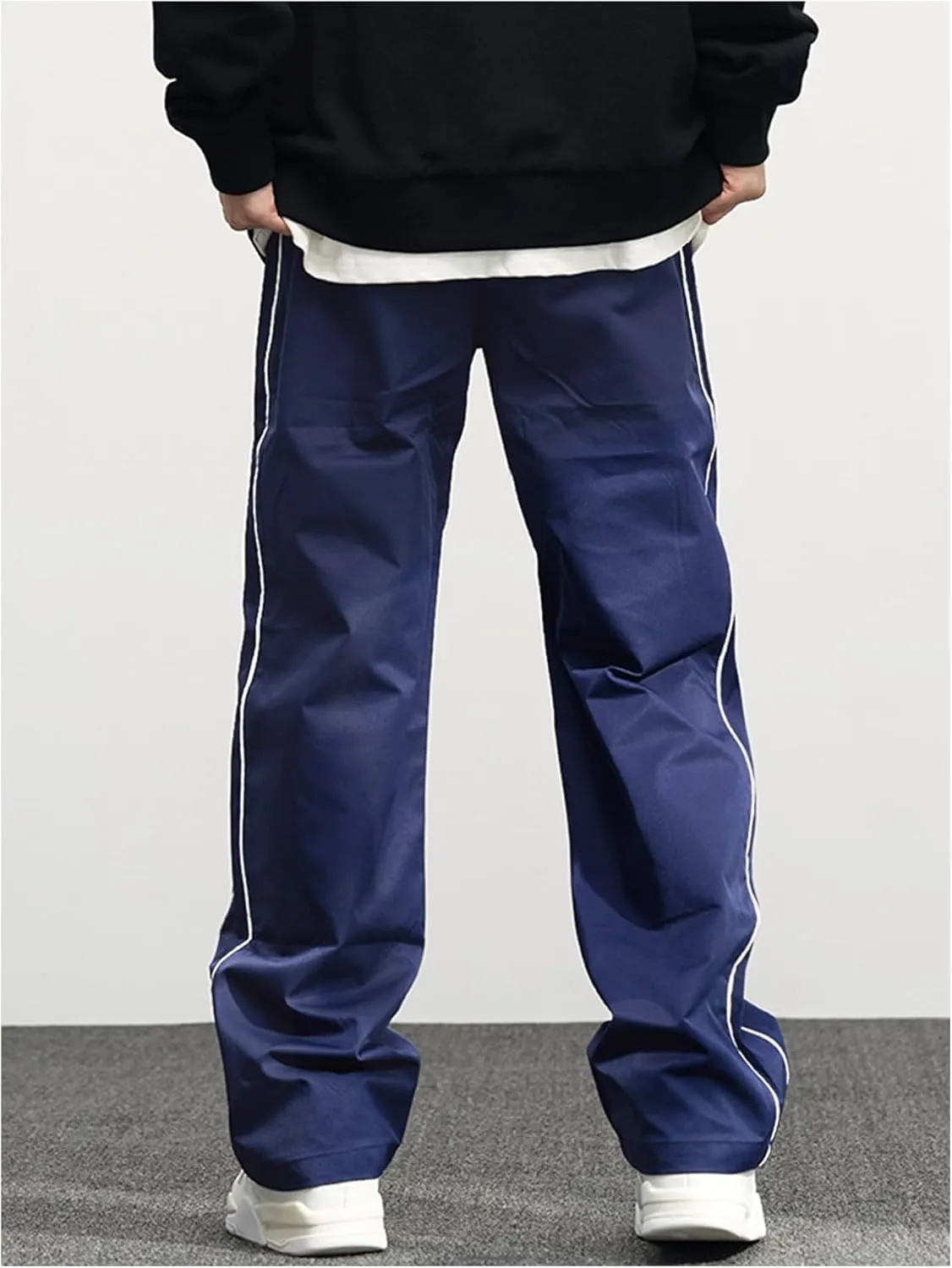 OYOANGLE Men's Letter Patched Drawstring Waisted Cargo Pants Seam Side Loose Fit Sports Joggers