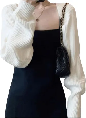 OYOANGLE Women's Cropped Cardigan Sweater Long Sleeve Open Front Knit Bolero Shrug Sweaters