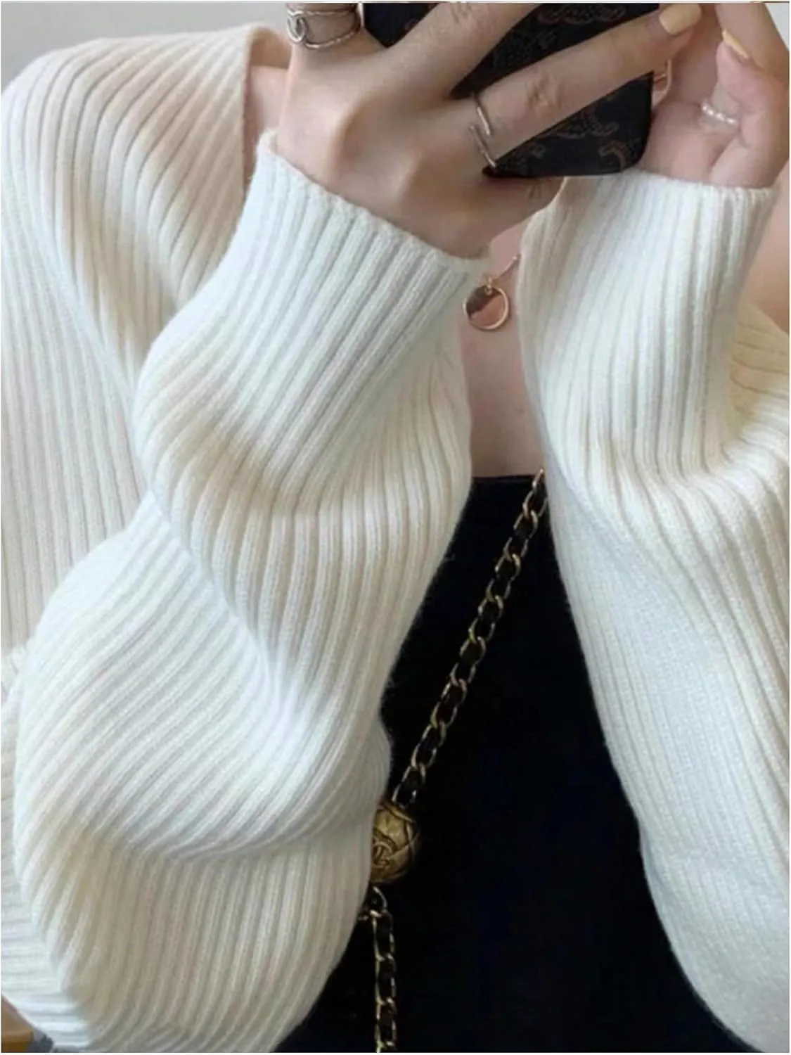 OYOANGLE Women's Cropped Cardigan Sweater Long Sleeve Open Front Knit Bolero Shrug Sweaters
