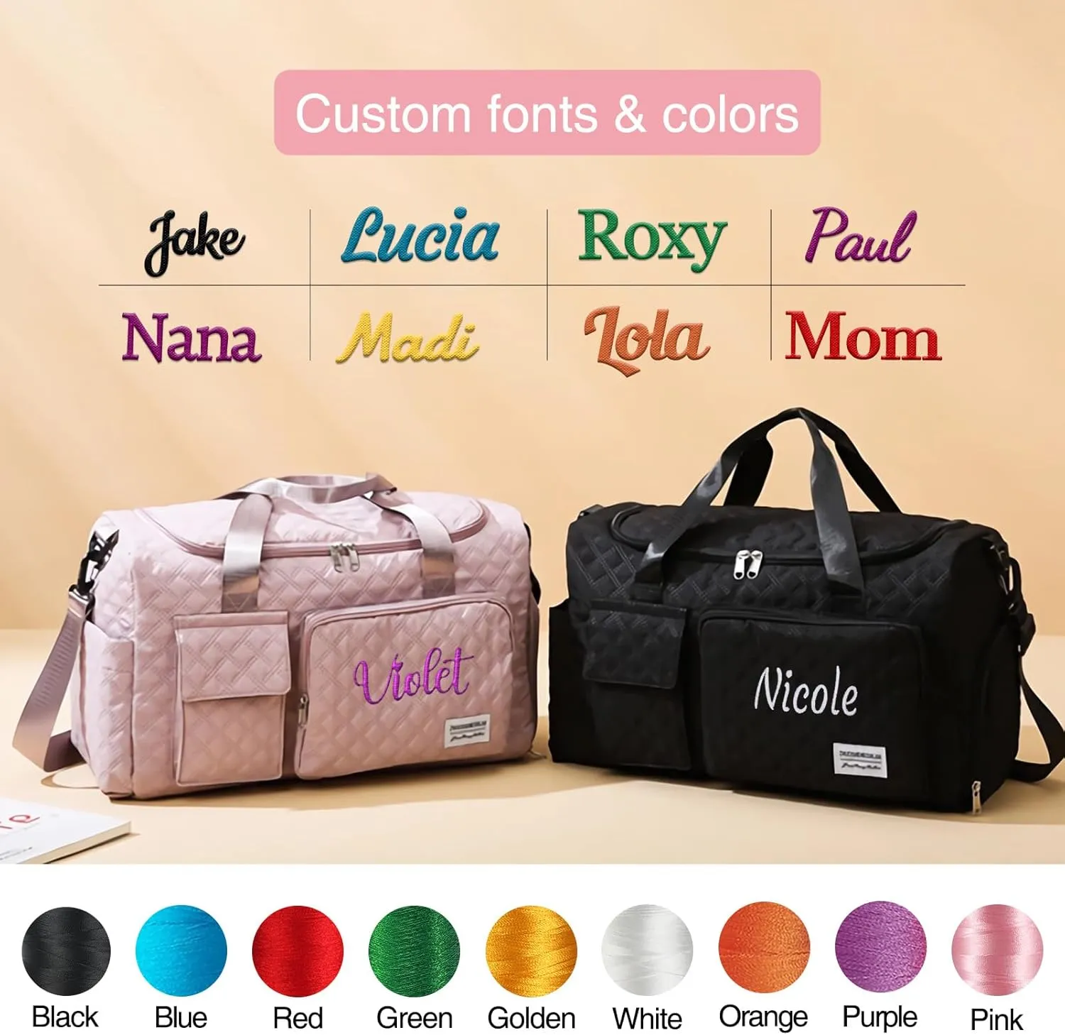 Personalized Weekender Duffle Bag for Women - Carry On Travel Bag with Shoe Compartment & Wet Pocket, Personalized Gym Tote for Workouts, Hospital Labor Delivery, Overnight Trips(Pink)