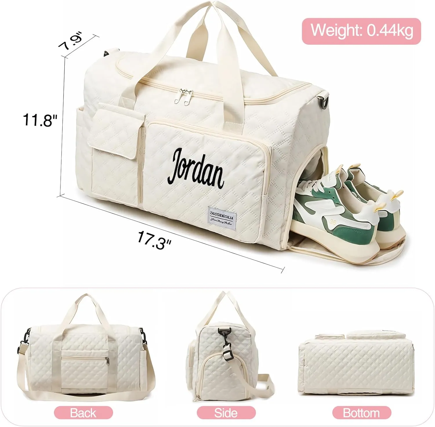 Personalized Weekender Duffle Bag for Women - Carry On Travel Bag with Shoe Compartment & Wet Pocket, Personalized Gym Tote for Workouts, Hospital Labor Delivery, Overnight Trips(Pink)
