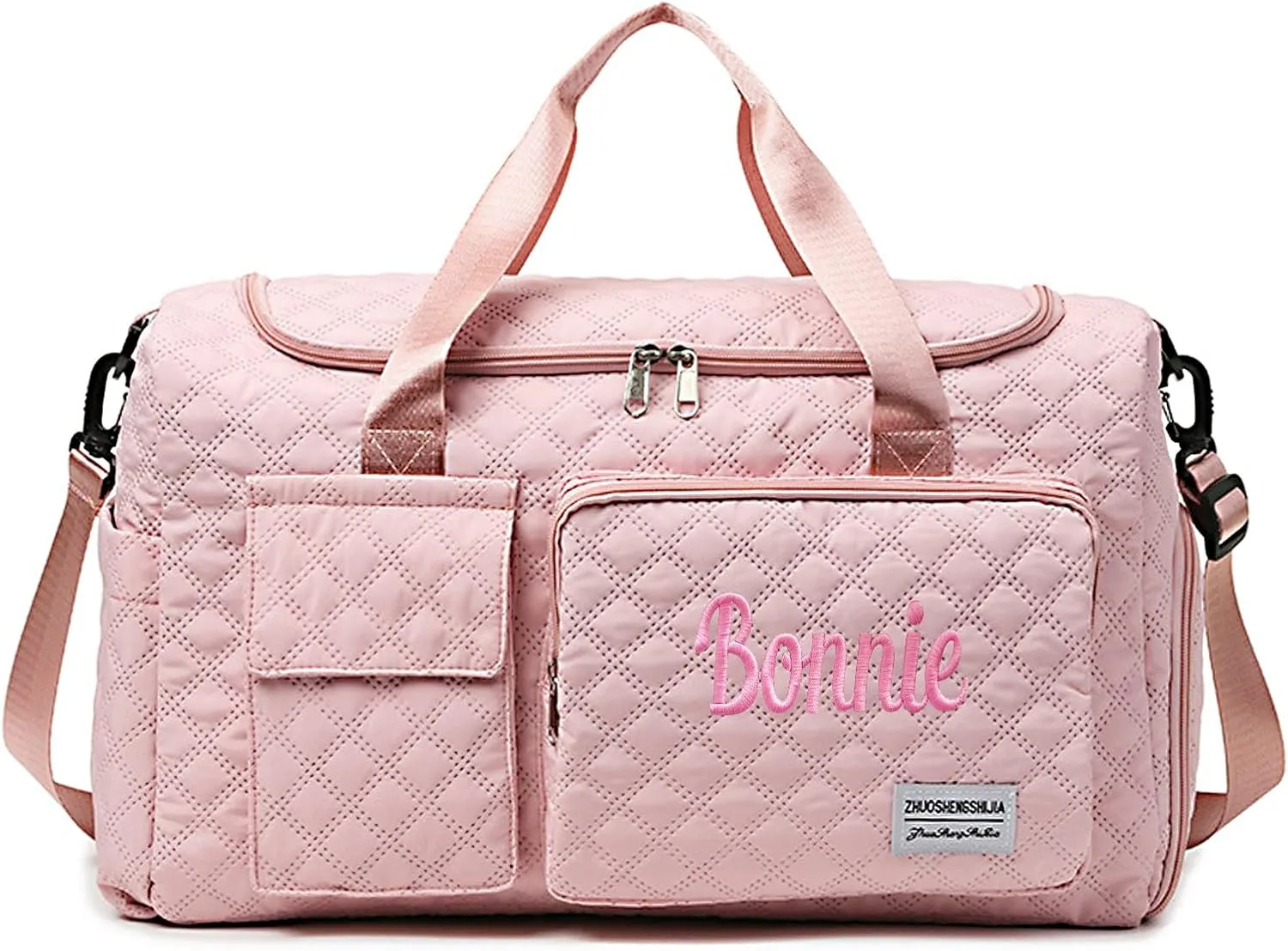 Personalized Weekender Duffle Bag for Women - Carry On Travel Bag with Shoe Compartment & Wet Pocket, Personalized Gym Tote for Workouts, Hospital Labor Delivery, Overnight Trips(Pink)