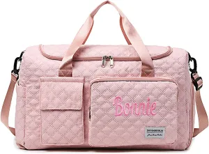 Personalized Weekender Duffle Bag for Women - Carry On Travel Bag with Shoe Compartment & Wet Pocket, Personalized Gym Tote for Workouts, Hospital Labor Delivery, Overnight Trips(Pink)