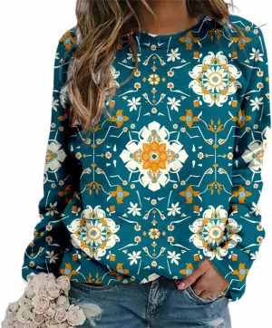 Plus Size Flower Tops for Women Oversized Long Sleeve Crewneck Graphic Sweatshirts Casual Floral Pullover Shirts