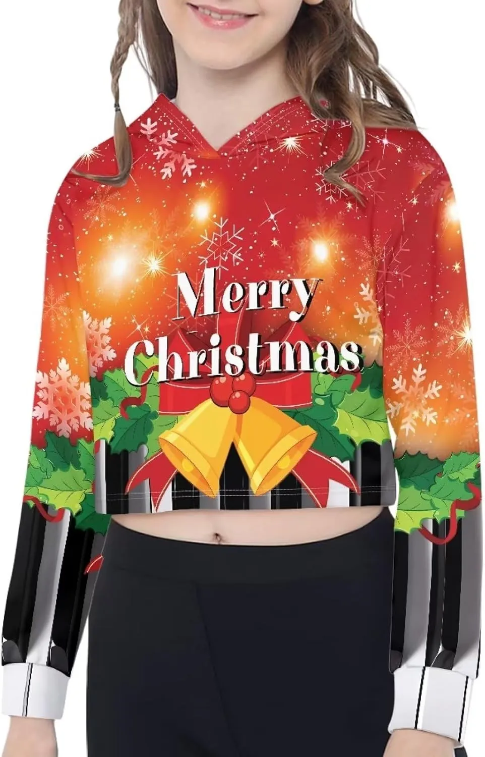 Pullover for Girls Loose Coat Top Warm Long Sleeve Crop Tops Hoodies Warm Short Hooded Sweater 5-14 Years
