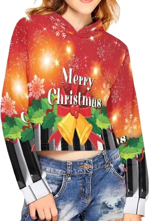 Pullover for Girls Loose Coat Top Warm Long Sleeve Crop Tops Hoodies Warm Short Hooded Sweater 5-14 Years