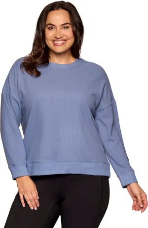 RBX Active Women's Waffle Knit Top in Regular and Plus Sizes, Long Sleeve Waffle Sweatshirt Relaxed Fit Crewneck Sweater