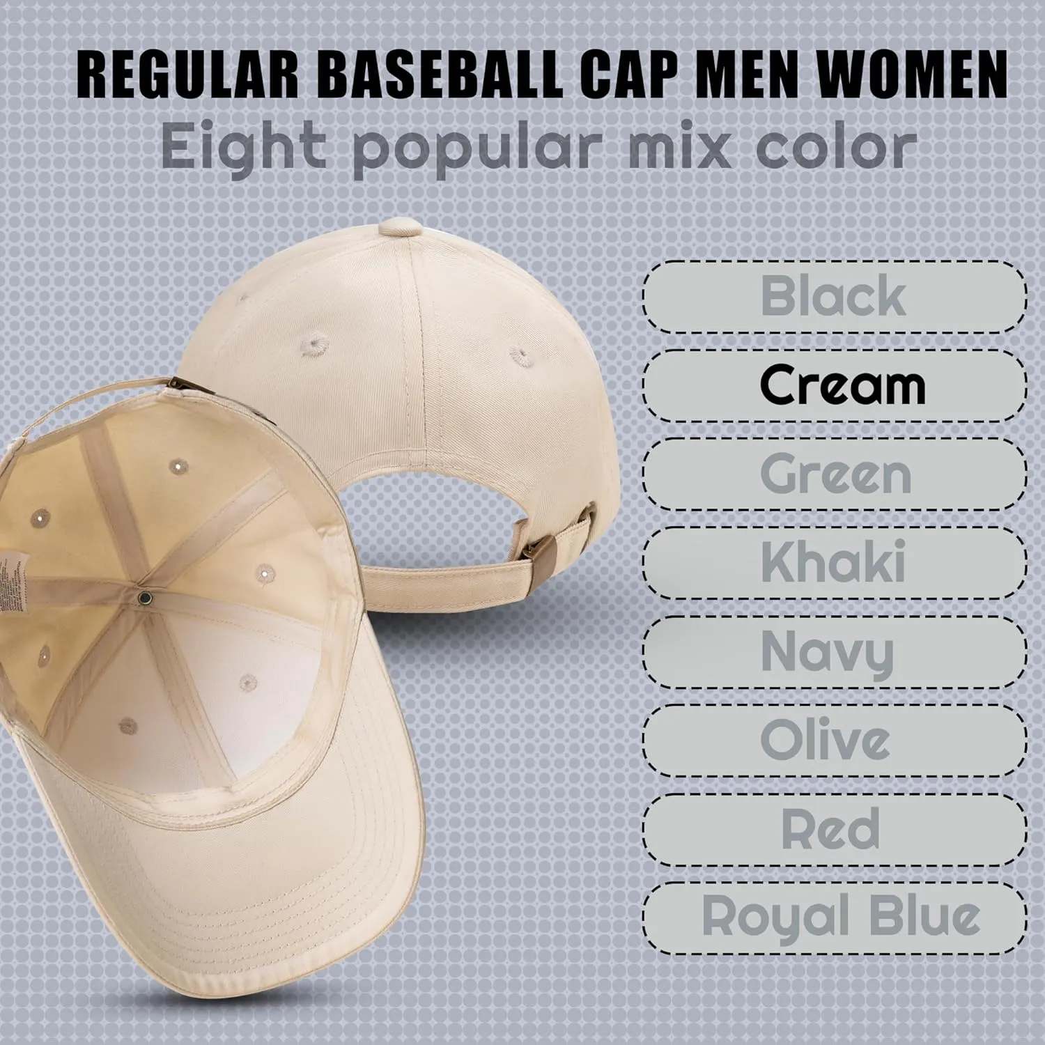 Regular Baseball Cap for Men & Women | Adjustable Plain Hat for Sun Protection, Unisex Classic Sports Cap with Custom Fit