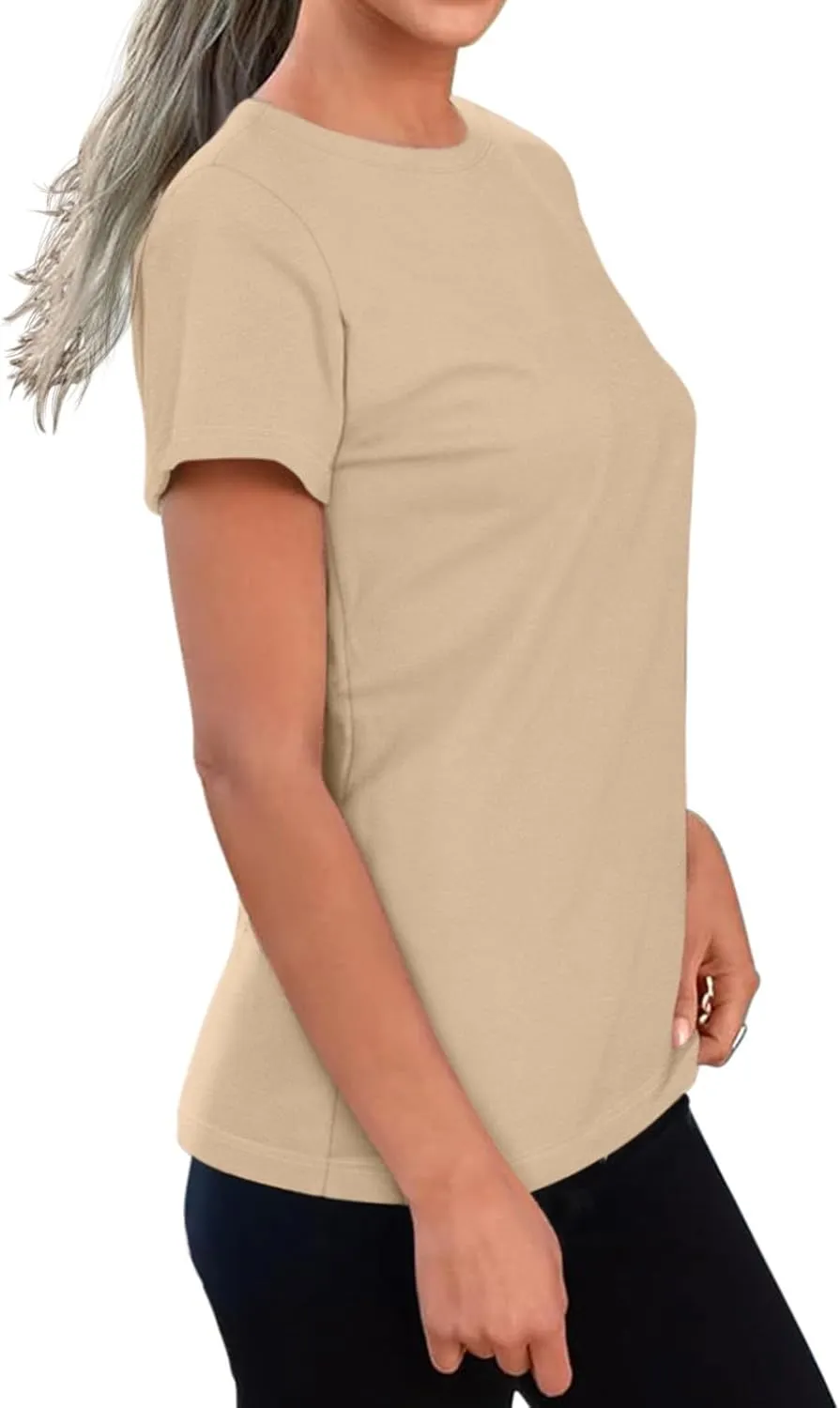 REORIA Womens Summer Crewneck Short Sleeve Cotton Tunic Tops Loose Fit Solid T Shirts 2025 Basic Tees