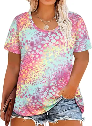 RITERA Plus Size Tops for Women Blouse Button Summer Crewneck Short Sleeve Fashion Casual T-Shirts Pullover XL-5XL