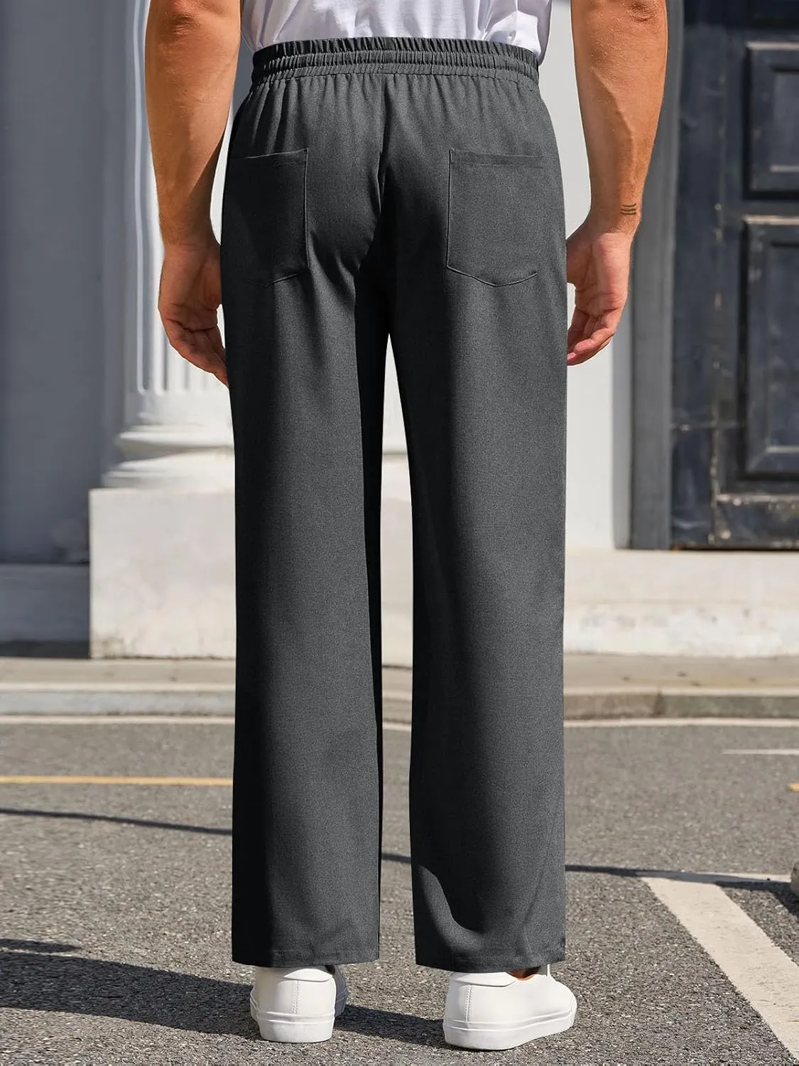 Runcati Mens Casual Pants Drawstring Elastic Waist Lightweight Trousers Linen Beach Summer Lounge Pants