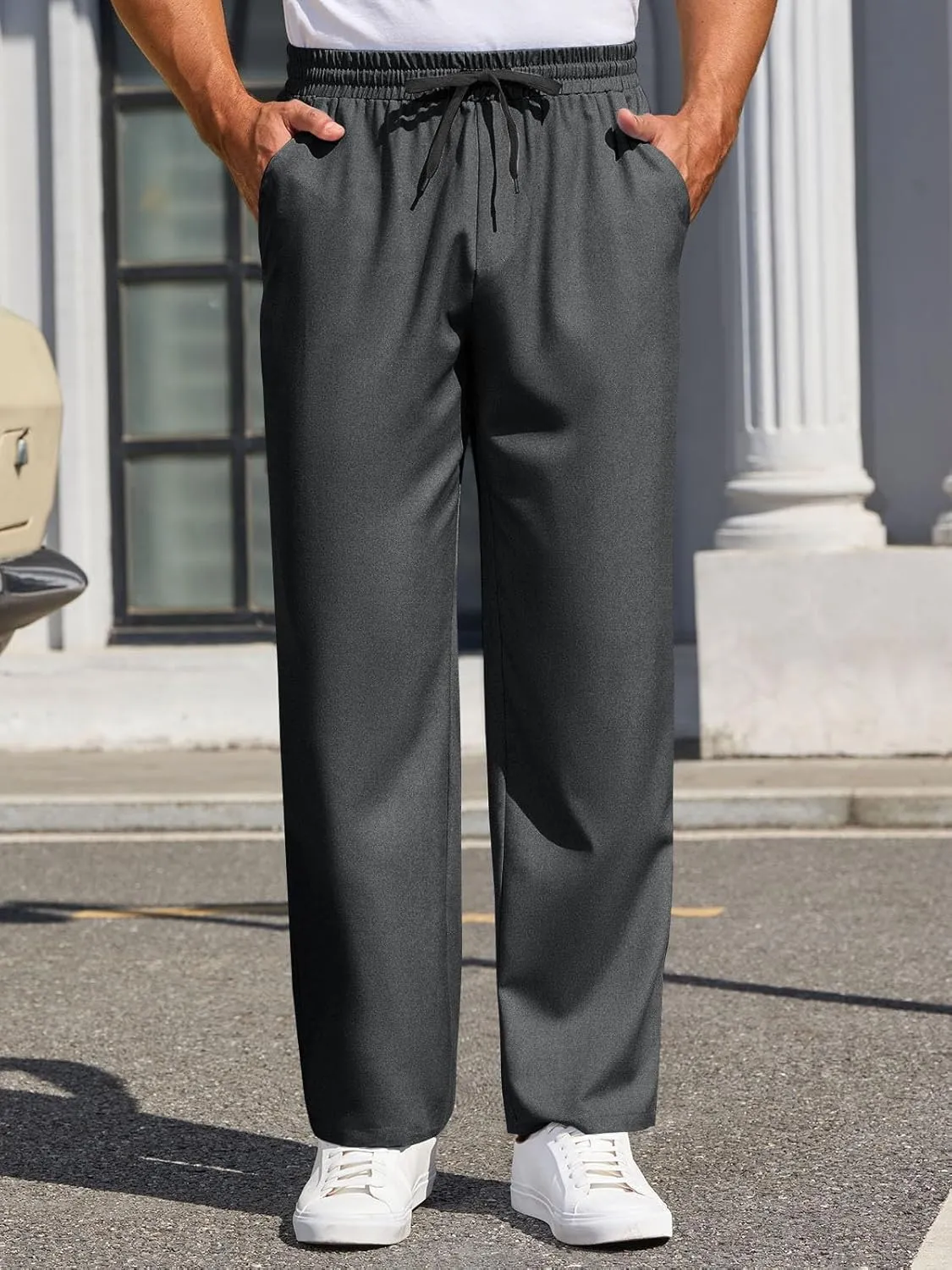 Runcati Mens Casual Pants Drawstring Elastic Waist Lightweight Trousers Linen Beach Summer Lounge Pants