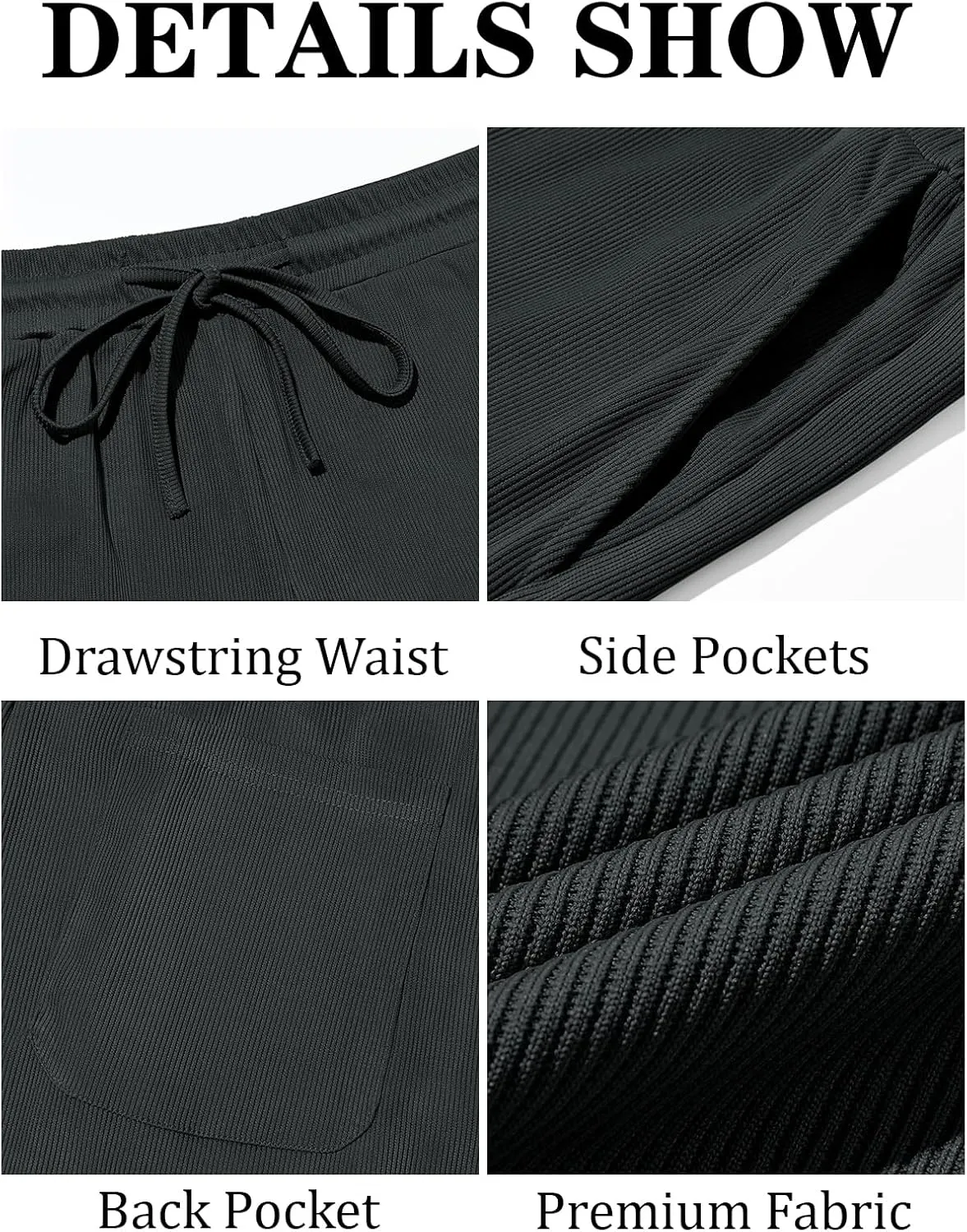 Runcati Mens Casual Pants Drawstring Elastic Waist Ribbed Sweatpants Straight Leg Loose Fit Trousers
