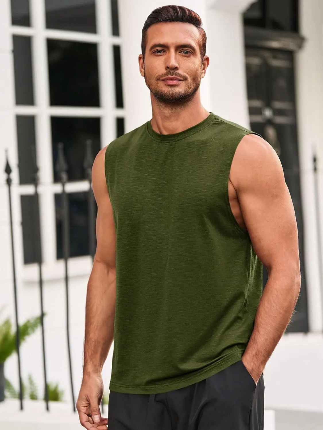 Runcati Mens Sleeveless Tank Tops Workout Athletic Muscle Shirt Casual Summer Beach T Shirts