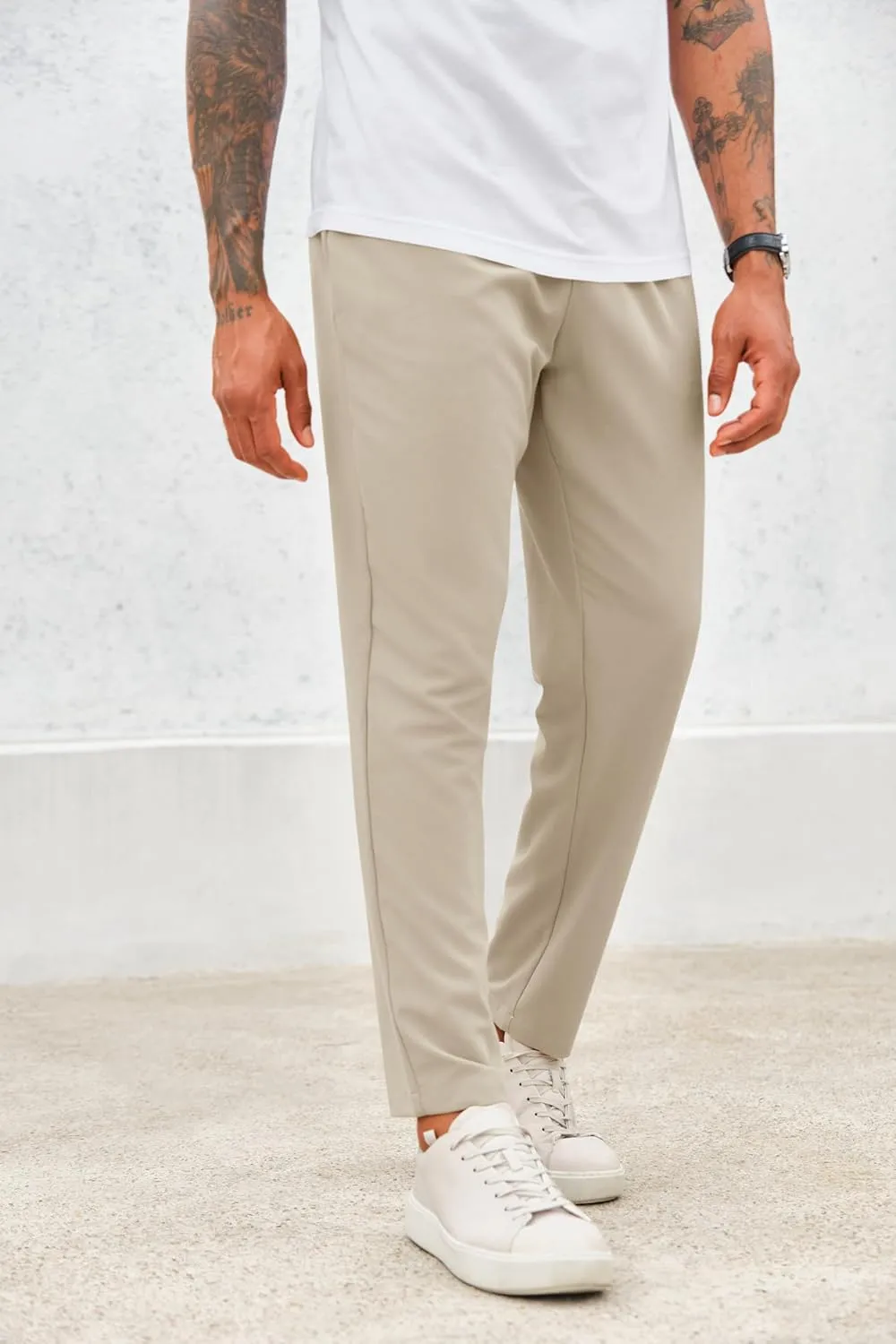 Runcati Mens Slim Fit Dress Pants Business Casual Golf Chino Pants Stretch Pleated Slacks