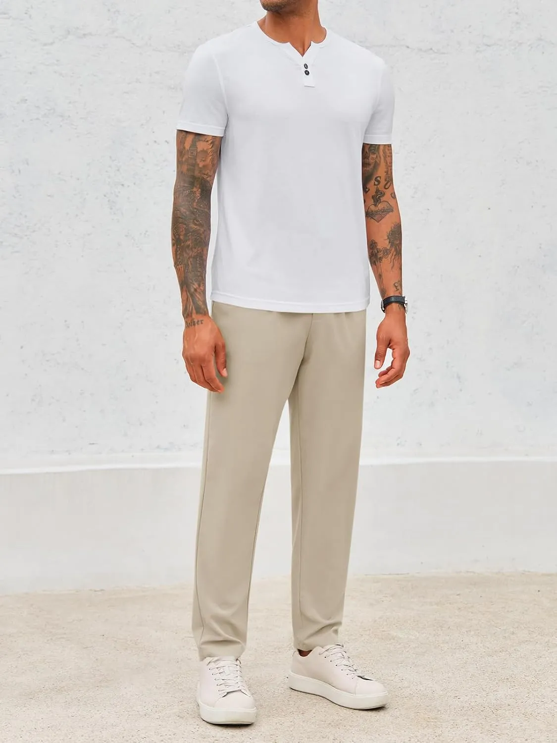 Runcati Mens Slim Fit Dress Pants Business Casual Golf Chino Pants Stretch Pleated Slacks