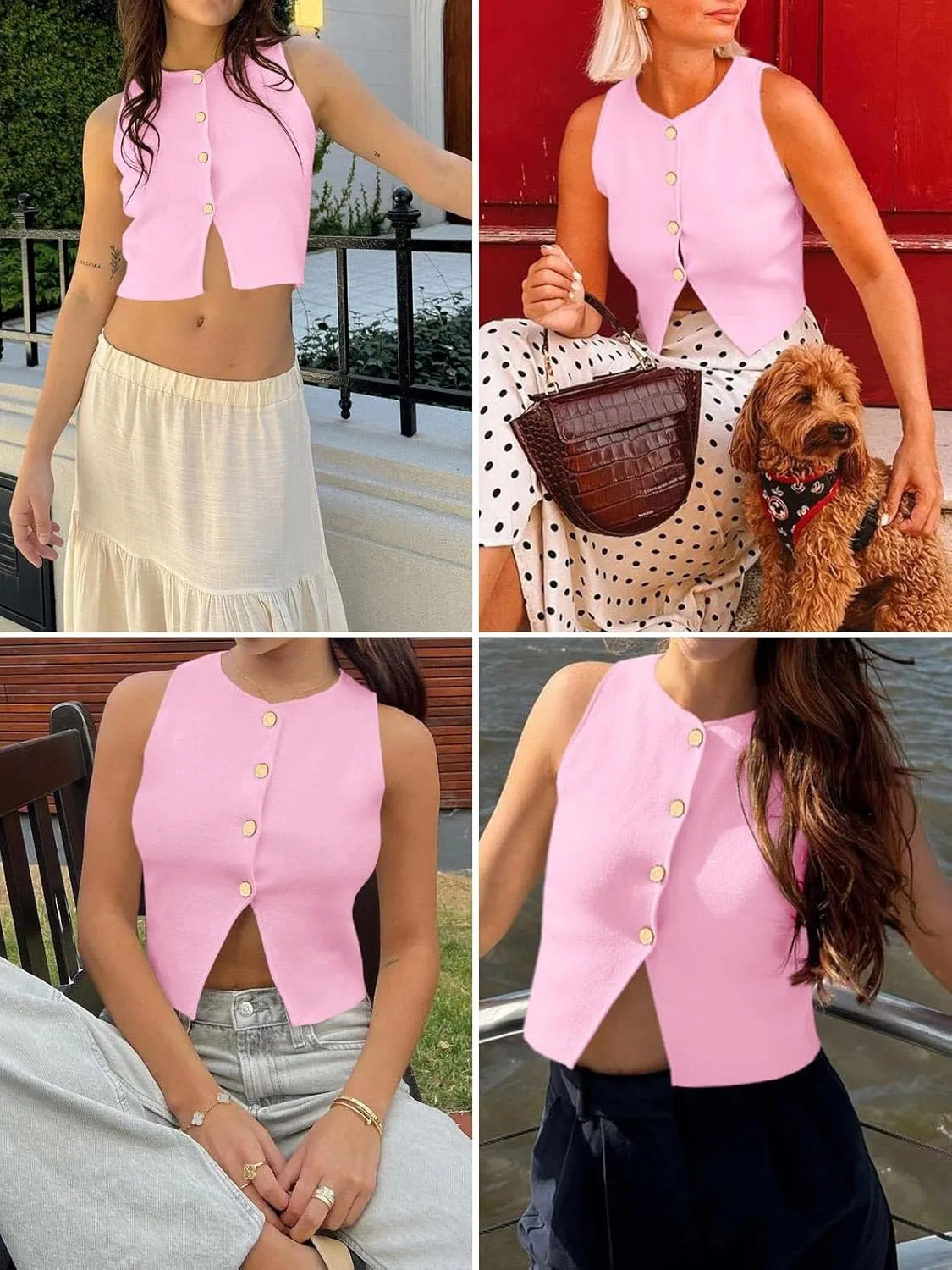 Saodimallsu Womens Sleeveless Cropped Sweater Vest Summer Trendy Knit Crop Tank Tops Crewneck Button Y2K Going Out Top