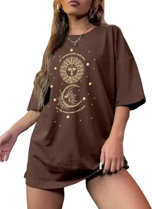 SHENHE Women's Graphic Half Sleeve Drop Shoulder Crewneck Oversized T Shirt Tops
